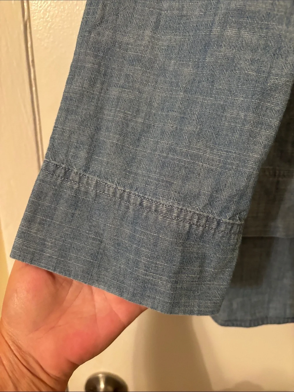 J. Crew Light Blue Chambray Button-Shoulder Long Sleeve Top